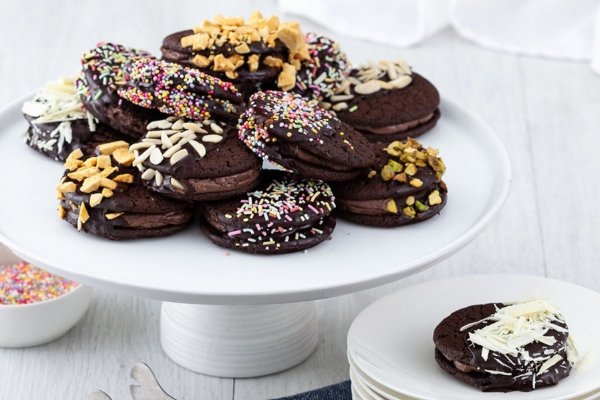 double choc cookie sandwiches