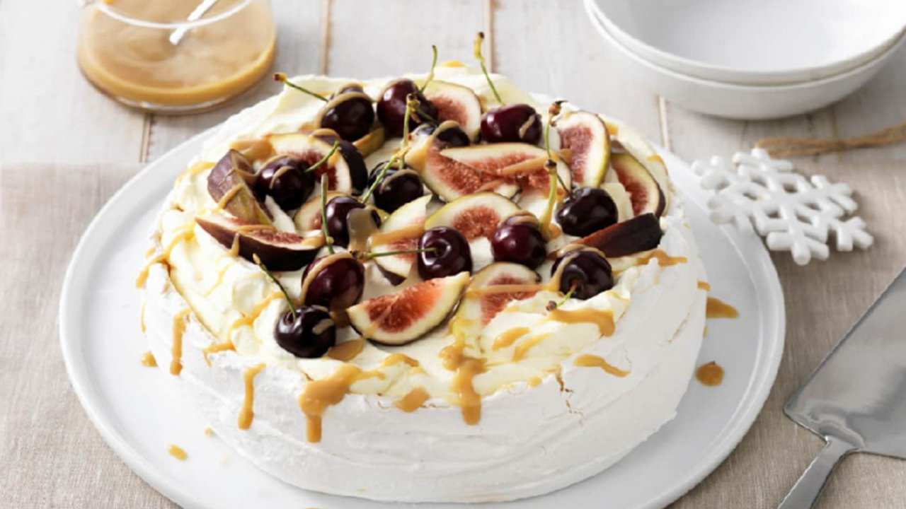 Pavlova with Figs & Salted Caramel Drizzle