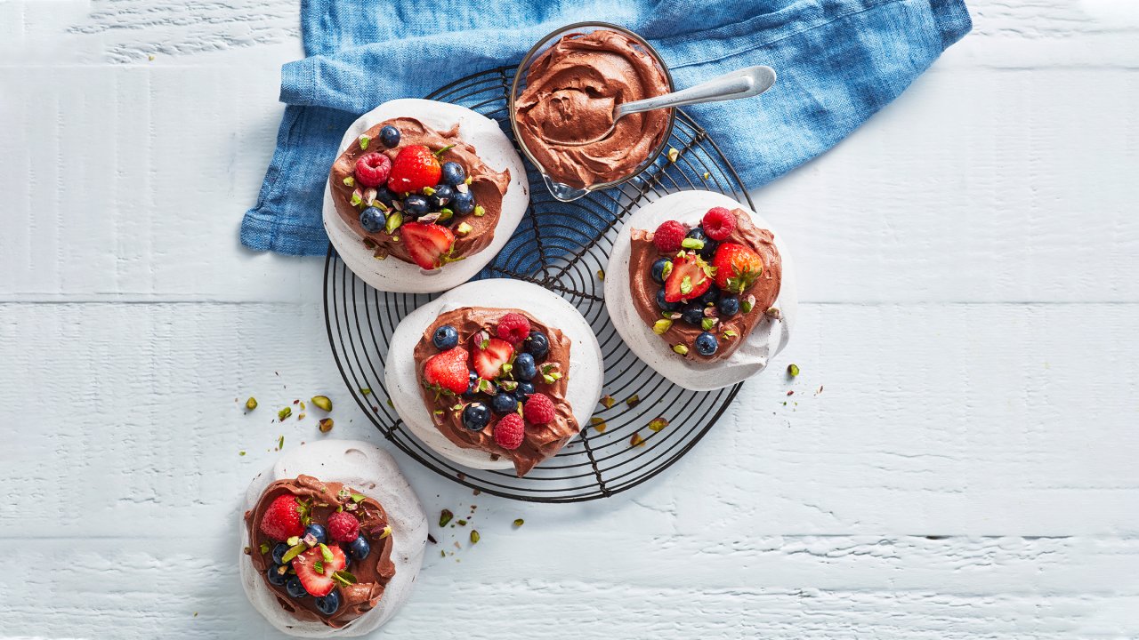 Mini Choc Pavlovas with Berries