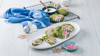 Matcha White Choc Cookies with Candy Cane